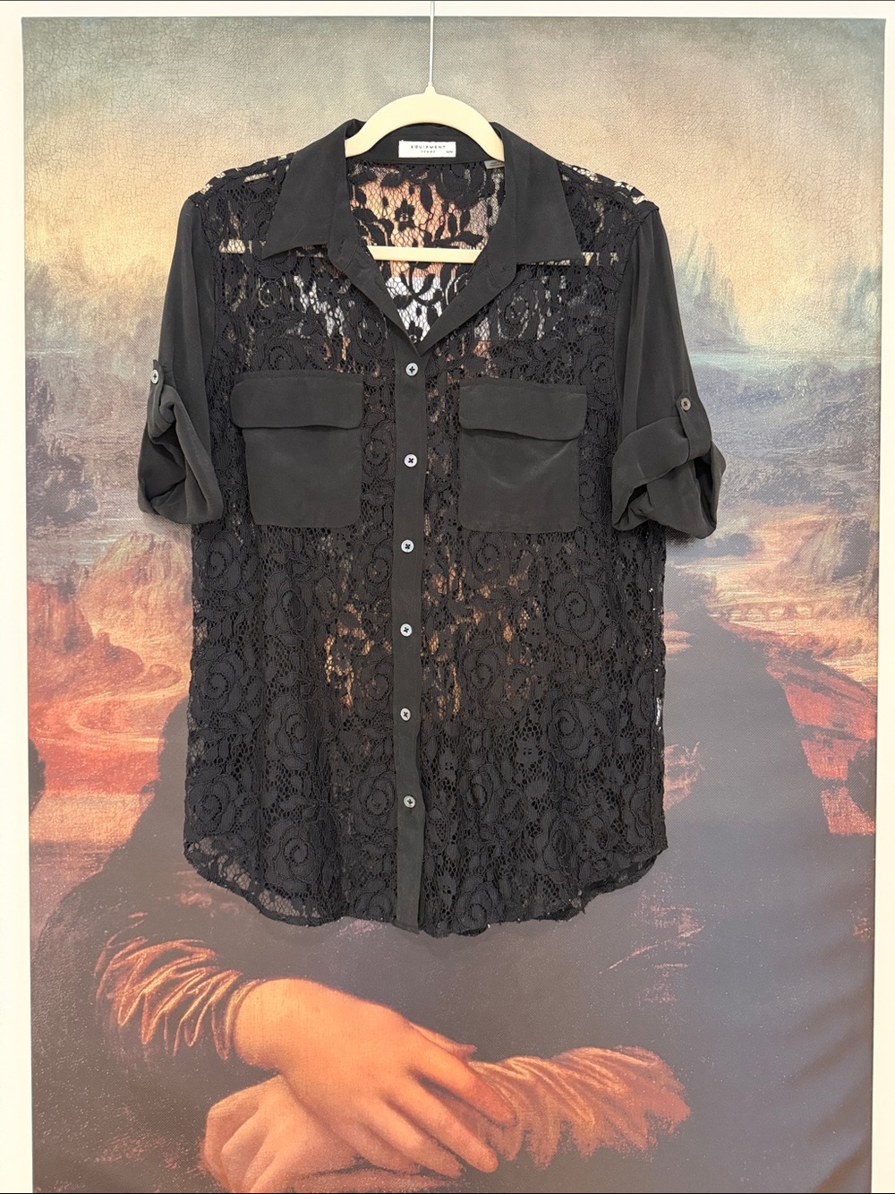Equipment Femme Black Lace & Silk Blouse